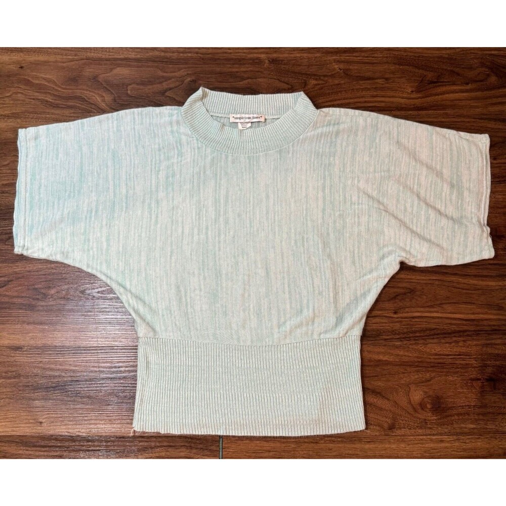 Suspicious Lines Dolman Sleeve Sweater Women Small Blue/White Cozy Comfy Acrylic